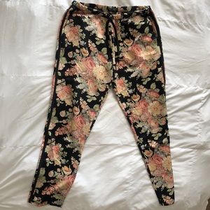 Flower printed silk joggers